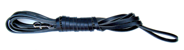 Afbeelding bij lederen (speur)lijn met handvat en musketon